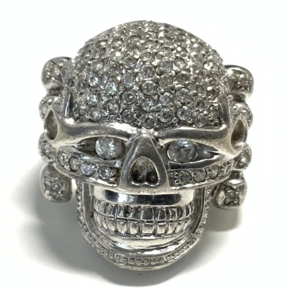 Sterling Silver Bling CZ Skull Ring with Rhinestones/SZ 10/ NWT/Box/ Read